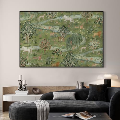 46"x72" Extra Large Framed Wall Art Medieval Fantasy Forest with Woodland Animals