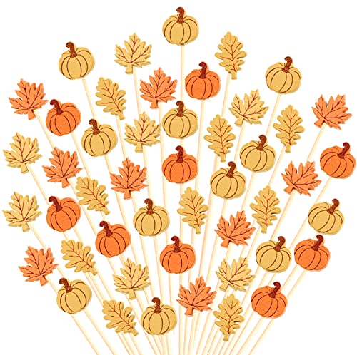 Fall Cocktail Picks Pumpkin Maple Leaf Assorted Autumn Theme Toothpicks Fruit Drinks Dessert Sticks Food Sandwich Appetizer Charcuterie Skewers (200 Count)
