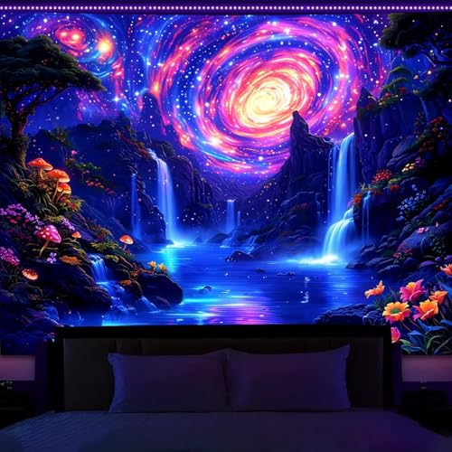 Blacklight Galaxy Waterfall Neon Tapestry