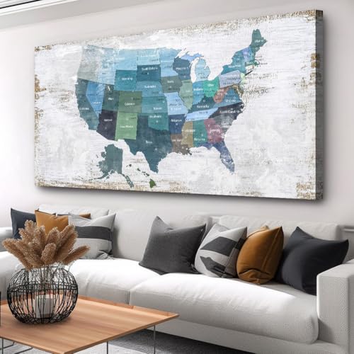 Wall Decor Map Canvas Wall Art for Wall Decoration Wood Background USA Canvas Prints for Bedroom Office Kitchen Home Wall Decor Framed Artwork Ready to Hang36 x71