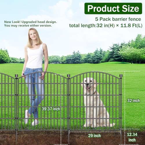 5 Panel No Dig Decorative Garden Fence 32" H x 11.8'L Outdoor Dog Barrier (31.46 Sq Ft)