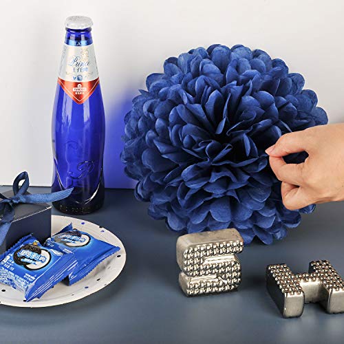 10" Navy Blue Tissue Pom Poms DIY Tissue Paper Flowers for Birthday Wedding Baby Shower Tea Party Dessert Table Decoration (18 Count)