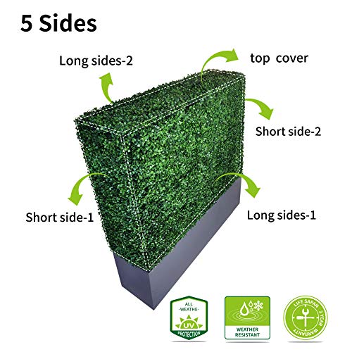 Artificial Boxwood Hedge Wall with Dark Gray Stainless Steel Planter Box Privacy Wall Backdrops (21.32 Sq Ft)