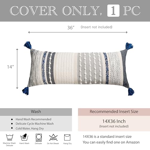 Navy Dark Blue Boho Decorative Lumbar Pillow Cover 14x36