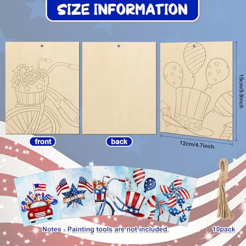 10 Pieces Large 4th of July Unfinished Wood Crafts to Paint for Adults