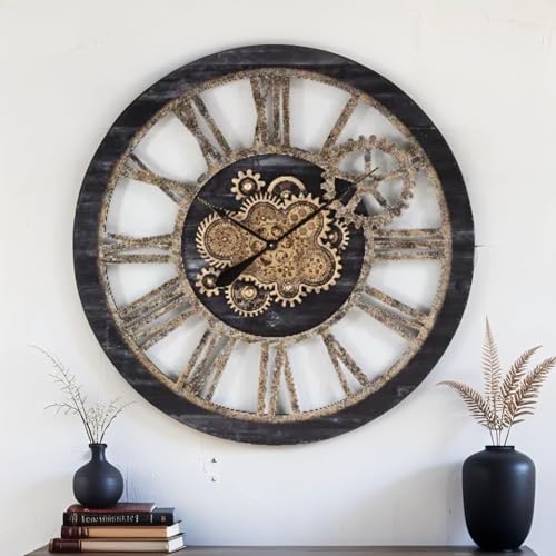 The Gears Clock 36'' Inch Real Moving Gear Wall Clock Vintage Industrial Oversized Rustic Farmhouse