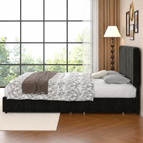 Full Size Upholstered Bed Frame with 4 Drawers and Headboard
