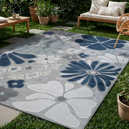 Outdoor Rug 8x10 Modern Floral Tropical Area Rugs for Outdoor and Indoor Patio Easy to Clean Non Shedding Living Room Porch Garden Washable Outside Carpet (80 Sq Ft)
