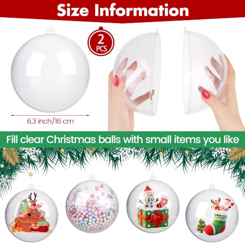 2 Pieces 6.3 Inch Christmas Clear Plastic Fillable Ball Ornaments DIY Craft Transparent Baubles Shatterproof Christmas Tree Hanging Ornaments for Xmas New Year's Birthday Wedding Home Decor (50 Count)