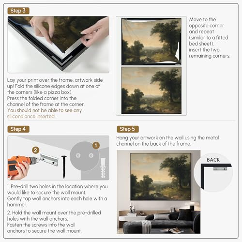 46"x60" Extra Large Framed Wall Art Classic River Valley Landscape Vintage Style Countryside Illustration for Home Living Room Bedroom Decor