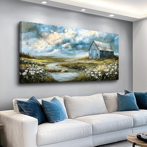 Wall Art For Living Room Gray Canvas Wall Decor For Bedroom Field Scenery Flower Watercolour Painting Restaurant Office Decorations Wall Pictures Printing Artwork Home Decor 20x40 In