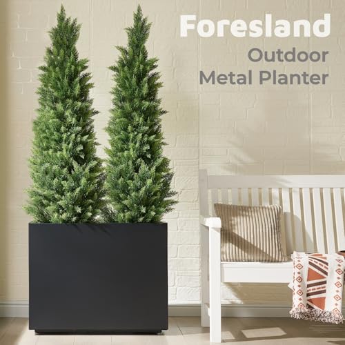 30" Tall Black Metal Planter with Middle Shelf