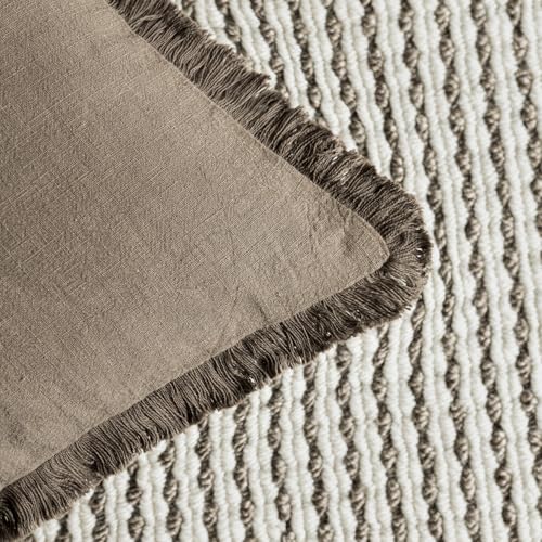 Decorative Linen Fringe Throw Pillow Covers 16×16 Light Brown (2 Count)