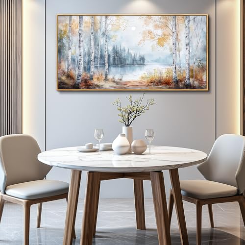 Large Wall Art For Living Room Canvas Wall Decor For Bedroom Office Decorations Trees Forest Landscape Painting Lake view Wall Pictures Home Decor Printing Artwork Wood Framed 30x60 In
