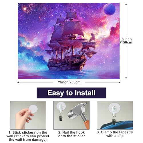 Blacklight Tapestry Ocean Ship Party Wall Decor 78 x 59 Inch