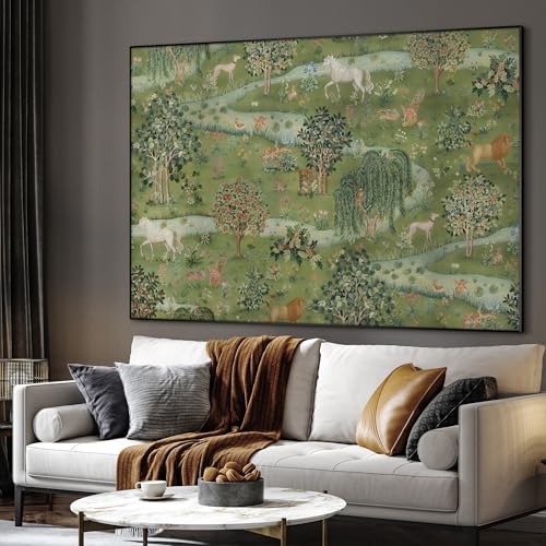 60"x72" Extra Large Framed Wall Art Medieval Fantasy Forest with Woodland Animals