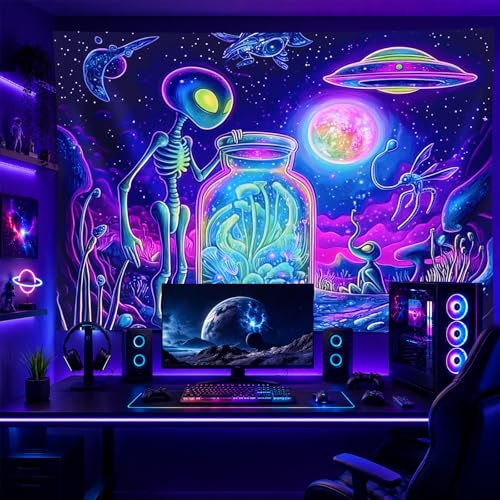 Blacklight Tapestry Extraterrestrial Wall Hanging 59 x 78 Inch
