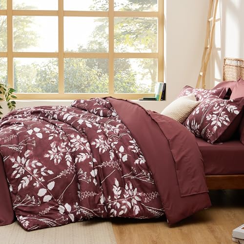 Floral Burgundy Comforter Set