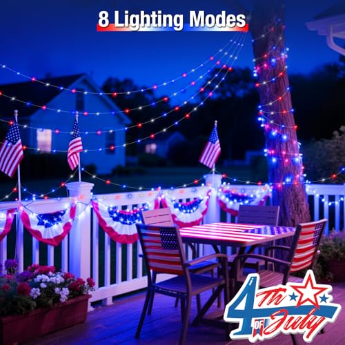 4 Pack Red White and Blue Solar Fairy Lights (4 Count)