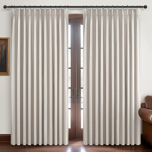 Curtains 60 Inch Length Wide Pinch Pleated Blackout Curtain for Sliding Glass Door