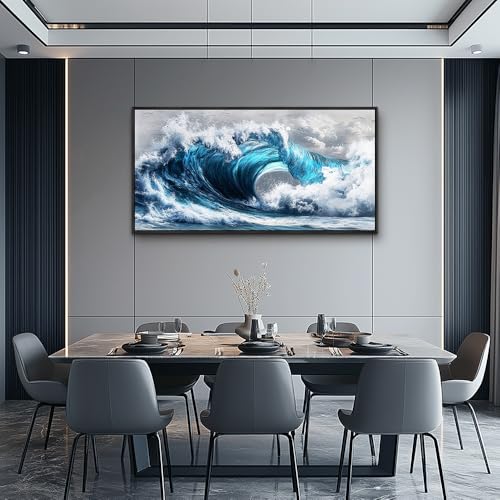 Blue Wave lPaintings Wall Art For Living Room Wall Decor For Bedroom Ocean Inspiration Wall Pictures Office Decor Posters Modern Printing Canvas Artwork Home Decor Black Framed 20x40 In