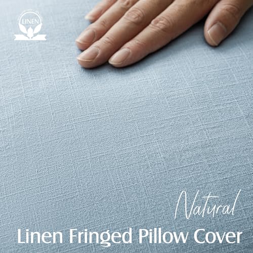 Decorative Linen Fringe Throw Pillow Covers 20×20 Light Blue (2 Count)