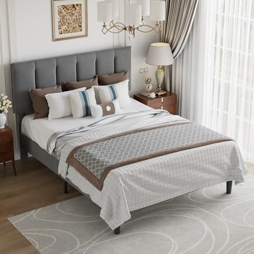 Full Size Bed Frame with Upholstered Headboard