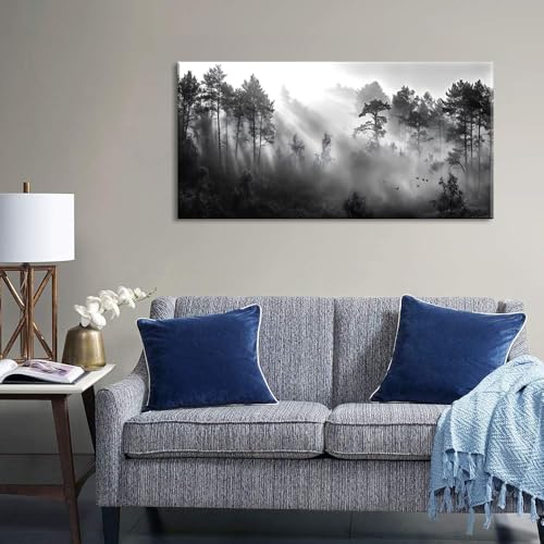 Black and White Forest Wall Art for Living Room Modern Canvas Prints Artwork Picture Paintings Bedroom Office Home Decor