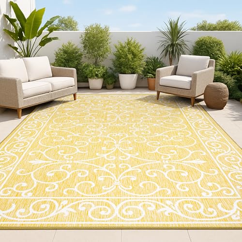 Vintage Filigree Indoor Outdoor Area Rug 3X5 Yellow
