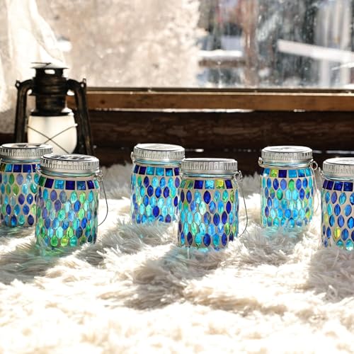 4 Pack Mosaic Lanterns Outdoor Waterproof with 215% Larger Solar Panel (4 Count)