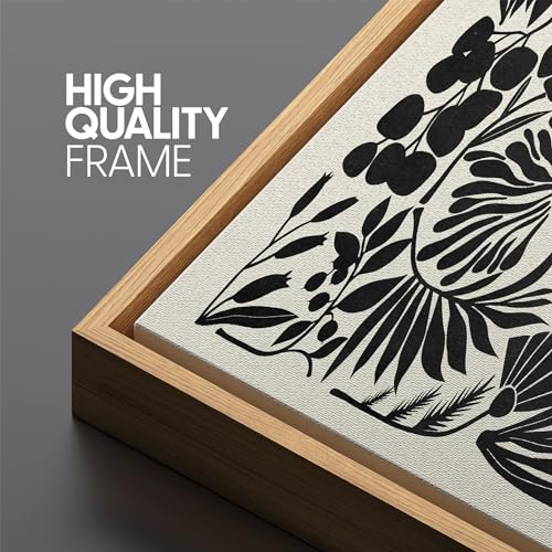 Large Framed Canvas Print Wall Art Monochrome Botanicals Black and White Floral Illustrations Antique Retro Fine Art Illustrations Decorative Colorful for Bedroom
