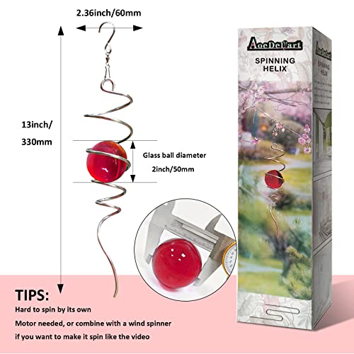 Gazing Ball Spiral Decorative Wind Spinner Stabilizer Sun Catcher 11inch Tail and 2 inch Glass Orb. Indoor Outdoor Garden Decoration Wind Sculptures Wind Spinner Tail