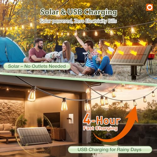 33(27+6) FT Solar String Lights Waterproof, Remote& USB Port 9+1 LED (33 Foot)