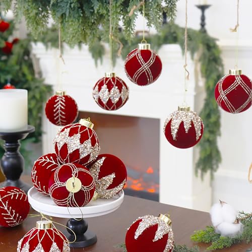 3.15IN Velvet Christmas Ornaments with Glitter (12 Count)