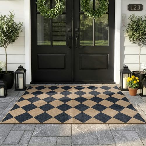 Checkered Easy Jute 3x5 Entryway Front Porch Rug