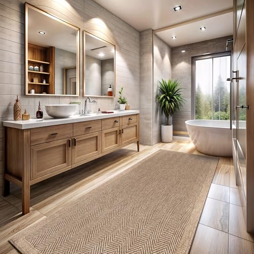 Indoor and Outdoor Runner Rug Natural Herringbone Seagrass Boho Design Easy