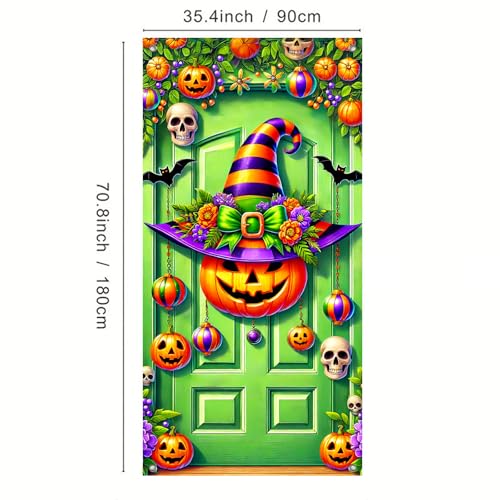Halloween Door Cover Witch Hat 35x71 Inch Polyester
