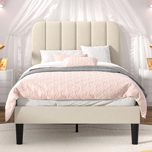Twin Size Bed Frame with Upholstered Headboard