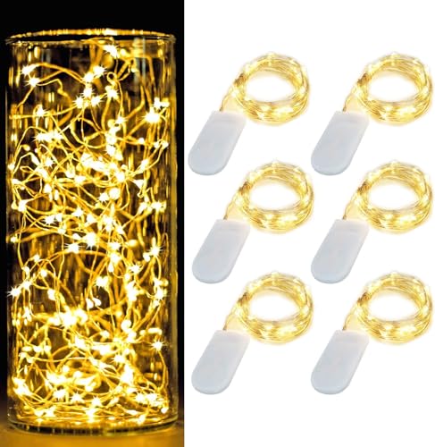 6 Pack 7Ft Starry Fairy String Lights No Remote Waterproof 20LED Warm White (6 Count)
