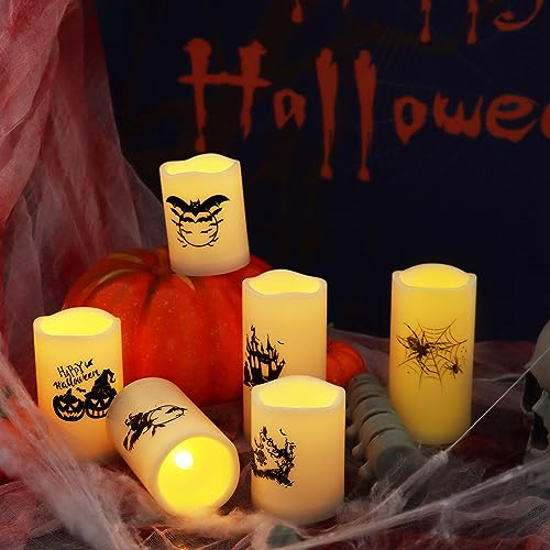 Halloween Outdoor Battery Operated Flameless LED Candles Remote Timer 6 PCS