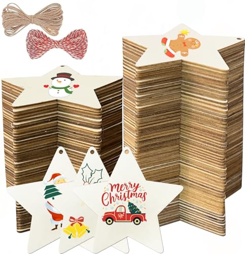 FCECOR 4" 100PCS Wooden Stars for Crafts (100 Count)