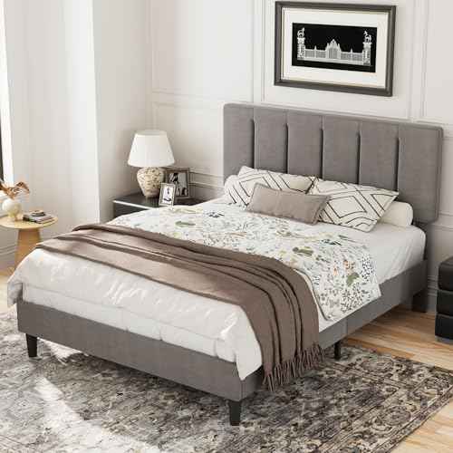 Queen Size Bed Frame with Upholstered Headboard