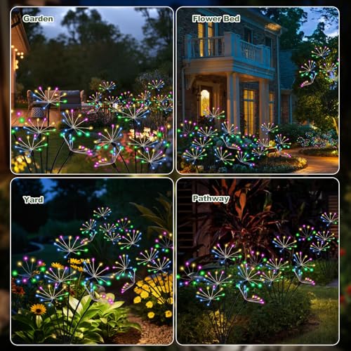 Solar Garden Lights Outdoor Waterproof Decorative Solar Lights for Outside 2 Pack with120 LED Swaying Fairy Firework Light Yard Garden Decor (2 Count)
