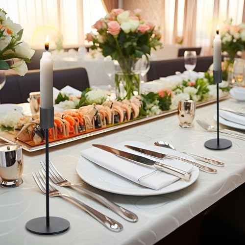 Black Candlestick Holders Bulk for Taper Candles Decorative Metal Candelabra Candle Holders Fit 0.8 Inch Diameter Candles Gold Taper Candle Stands for Wedding Home Party Table Decor (54 Count)