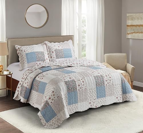 Pink Rose with Small Blue Check Patchwork