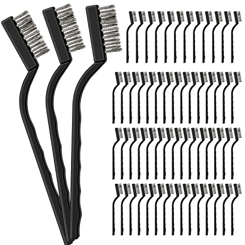 60 Pcs Mini Wire Brush Set Stainless Steel Wire Bristle Scratch Brush Small Metal Brush for Cleaning Curved Handle Masonry Welding for Cleaning Welding Slag and Rust Tool