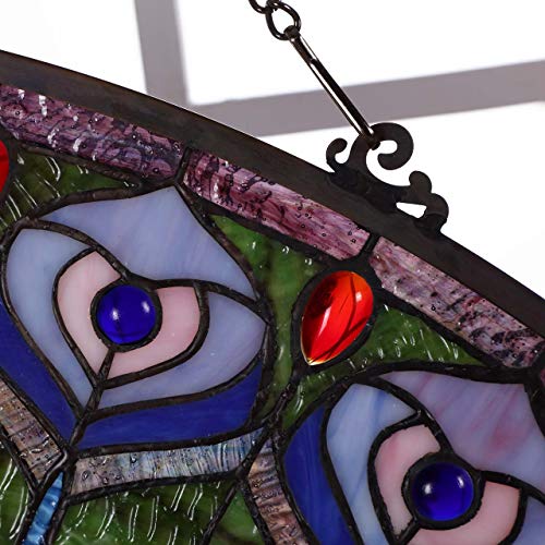 W10034 Blue Peacock Feather Tiffany Style Stained Glass Window Panel