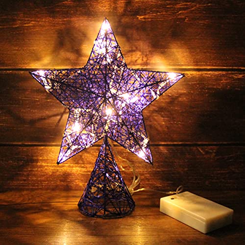 Blue Tree Top Star with Warm White LED Lights and Timer for Christmas Ornaments and Holiday Seasonal Décor