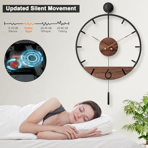 30.7×20 Inch Large Modern Minimalist Walnut Pendulum Wall Clock