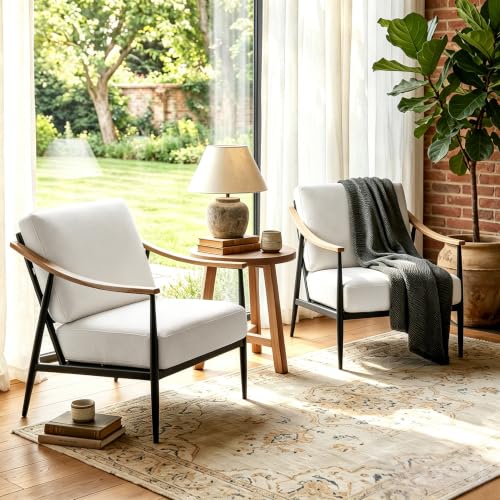 Modern Accent Chairs Set of 2 for Living Room Bedroom Mid Century Arm Chairs Upholstered Office Accent Chairs Comfy Waiting Room Chairs with Metal Frame (2 Count)
